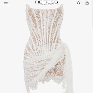 Elegant White Lace Strapless Wedding Dress with Draped Detail